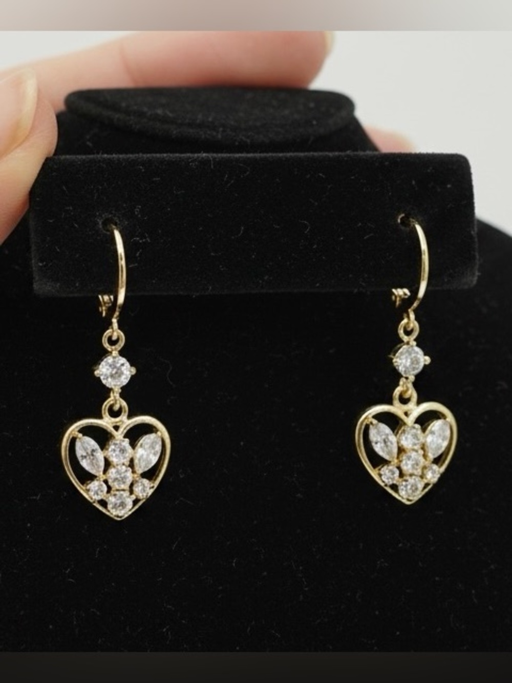 Gold Plated Heart Drop Earrings with Clear Stones - Women Jewelry
